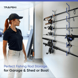 Made in the USA Premium Fishing Rod/Pole Holder Rack Organizers | Wall or Ceiling or Boat Mounted Fishing Rod Rack | Durable Marine Grade HDPE Plastic | Stackable Storage