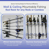 Made in the USA Premium Fishing Rod/Pole Holder Rack Organizers | Wall or Ceiling or Boat Mounted Fishing Rod Rack | Durable Marine Grade HDPE Plastic | Stackable Storage