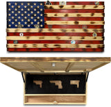 American Flag Challenge Coin Display and Hidden Gun Cabinet, Military Coin Holder Holds 100 Coins and is Ready to Hang, Large US Flag Patriotic Art 38.5" x 19.5"