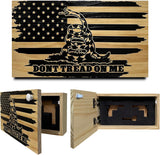 Dont Tread on Me Concealment Shelf - Quick Access Patriotic Hidden Gun Storage with Magnetic Lock - Safe & Secure Gun Concealment Furniture (Distressed)