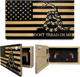 Dont Tread on Me Concealment Shelf - Quick Access Patriotic Hidden Gun Storage with Magnetic Lock - Safe & Secure Gun Concealment Furniture (Stripes)