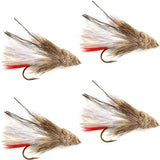 White Marabou Muddler Minnow Streamer Flies - 4 Fly Fishing Flies - Hook Size 8