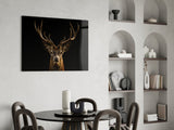Red Deer Stag on Black Glass Wall Art