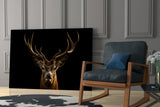 Red Deer Stag on Black Glass Wall Art