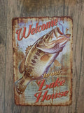 Welcome to Our Lake House Fishing and Camping 8x12 Metal Wall Sign for Outdoor Enthusiasts
