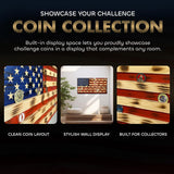 American Flag Challenge Coin Display and Hidden Gun Cabinet, Military Coin Holder Holds 100 Coins and is Ready to Hang, Large US Flag Patriotic Art 38.5" x 19.5"