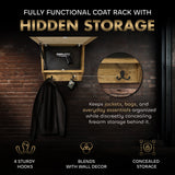 Family Tree Gun Safe Coat Rack - Handcrafted Wooden Gun Cabinets - Gun Shelf Hidden Storage for Rifles, Shotguns, & Handguns - Quick Access Hidden Wall Safe