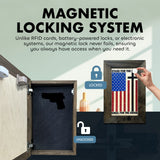 American Flag Hidden Gun Storage Cabinet - Stand For The Flag, Kneel For The Cross Concealed Gun Storage