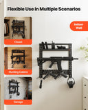 Gun Rack Wall Mount, Heavy Duty Steel, Indoor Rifle Shotgun Rack with J-Hooks, Additional Tray Storage, Gun Accessories Display Storage Holder, Hold Up to 3 Rifles or Shotguns, for Tactical Gear
