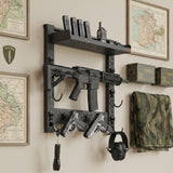 Gun Rack Wall Mount, Heavy Duty Steel, Indoor Rifle Shotgun Rack with J-Hooks, Additional Tray Storage, Gun Accessories Display Storage Holder, Hold Up to 3 Rifles or Shotguns, for Tactical Gear