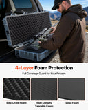 50" Hard Rifle Case, Lockable Rifle Case with Pre-cut Foams,Movable Gun Storage with Wheels, IP67 Waterproof & Dustproof Pistol Storage for Rifle, Shotgun, Airsoft Gun