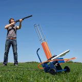 Clay Target Thrower, 75-80 Clays Pigeon Thrower, 55+ Yards Automatic Skeet and Trap Launcher on Wheels - with Adjustable Angle, Foot Pedal & Pull Handle for Clays Throwing, Shooting Sports
