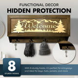 Mountain Scene Welcome Concealment Decor - Handcrafted Wooden Gun Cabinets - Gun Shelf Hidden Storage for Rifles, Shotguns, & Handguns - Quick Access Hidden Wall Safe